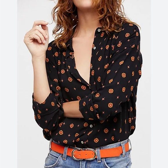 Free People Movement Oversized Button Down Rayon Shirt Size S - Picture 2 of 11